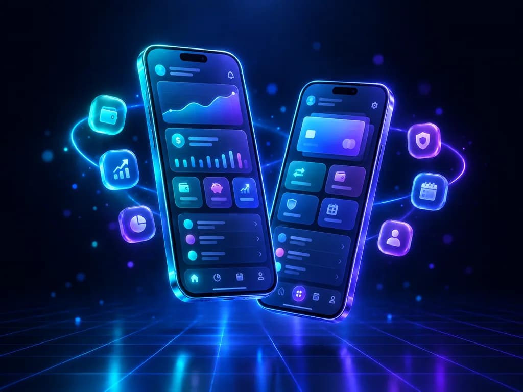 Two smartphones showing a custom app interface