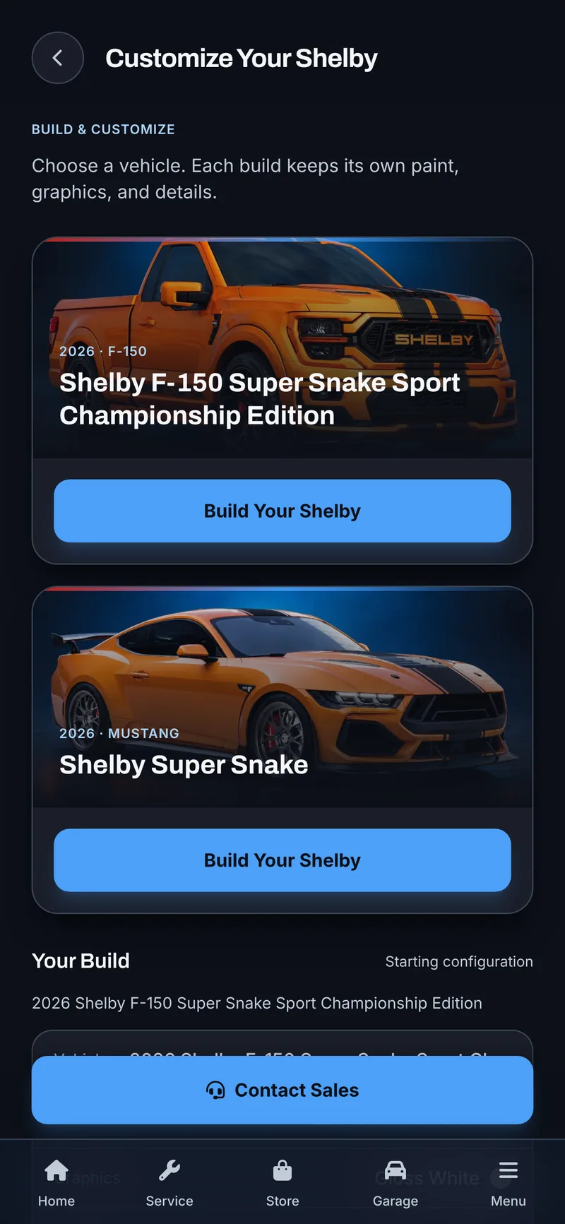 Performance-Vehicle Owner App with 3D Configurator — Customize screen